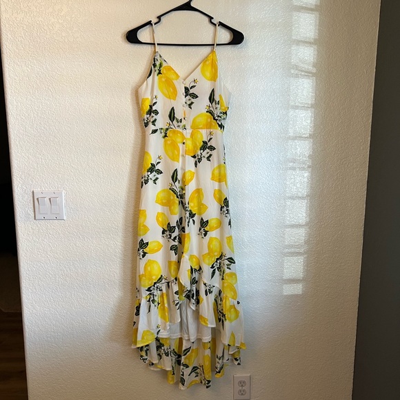 Lulus Afternoon Air Yellow Lemon Print High Low MIDI  Dress - Picture 5 of 12